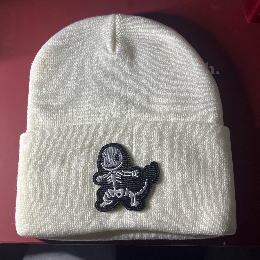 White Beanie With Skeleton Charmander Patch